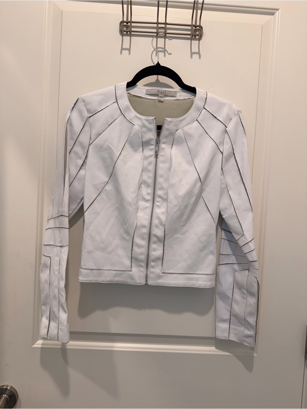 Guess Los Angeles White Faux Leather Paneled Zip
Jacket Size S